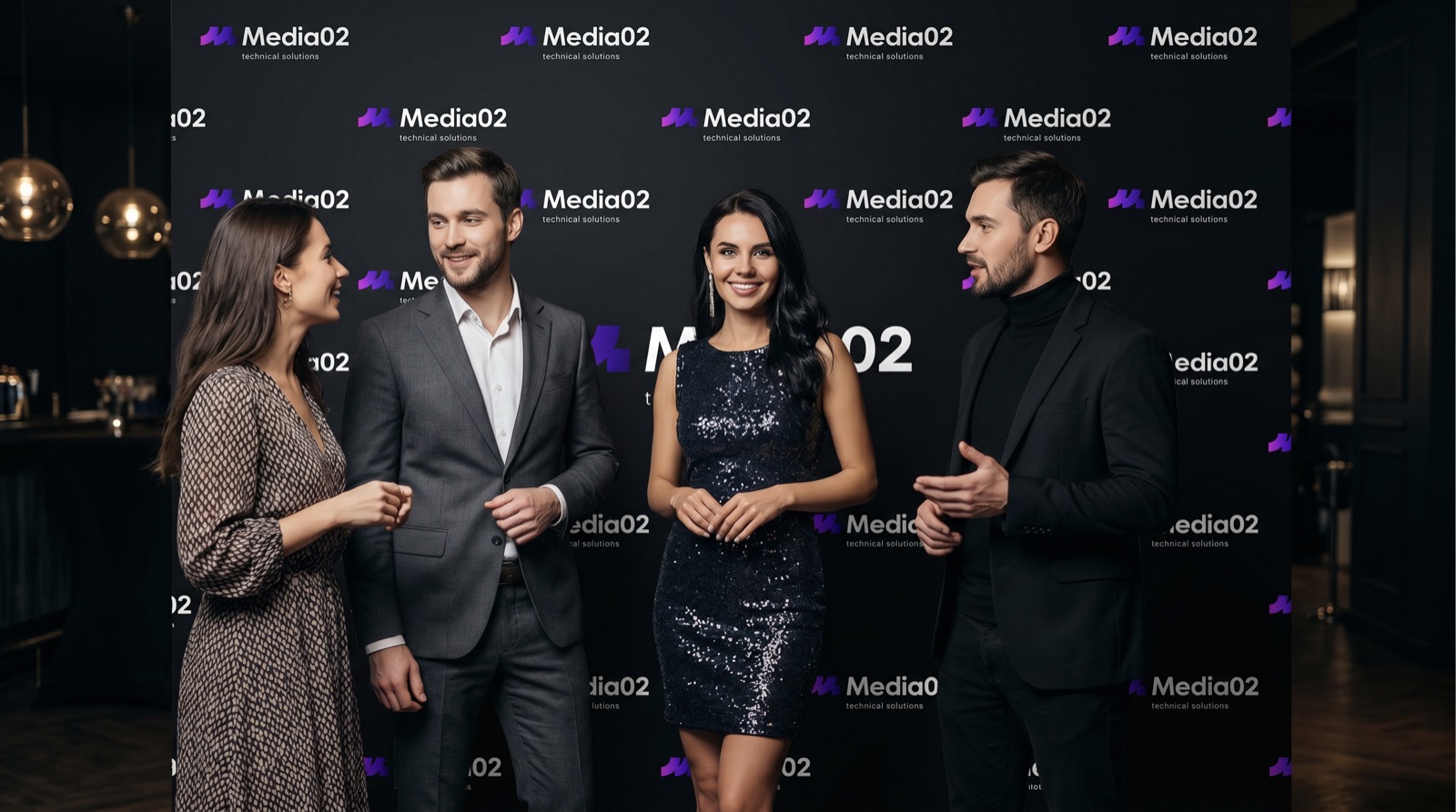 Фотозона с логотипом Медиа02 на мероприятии
