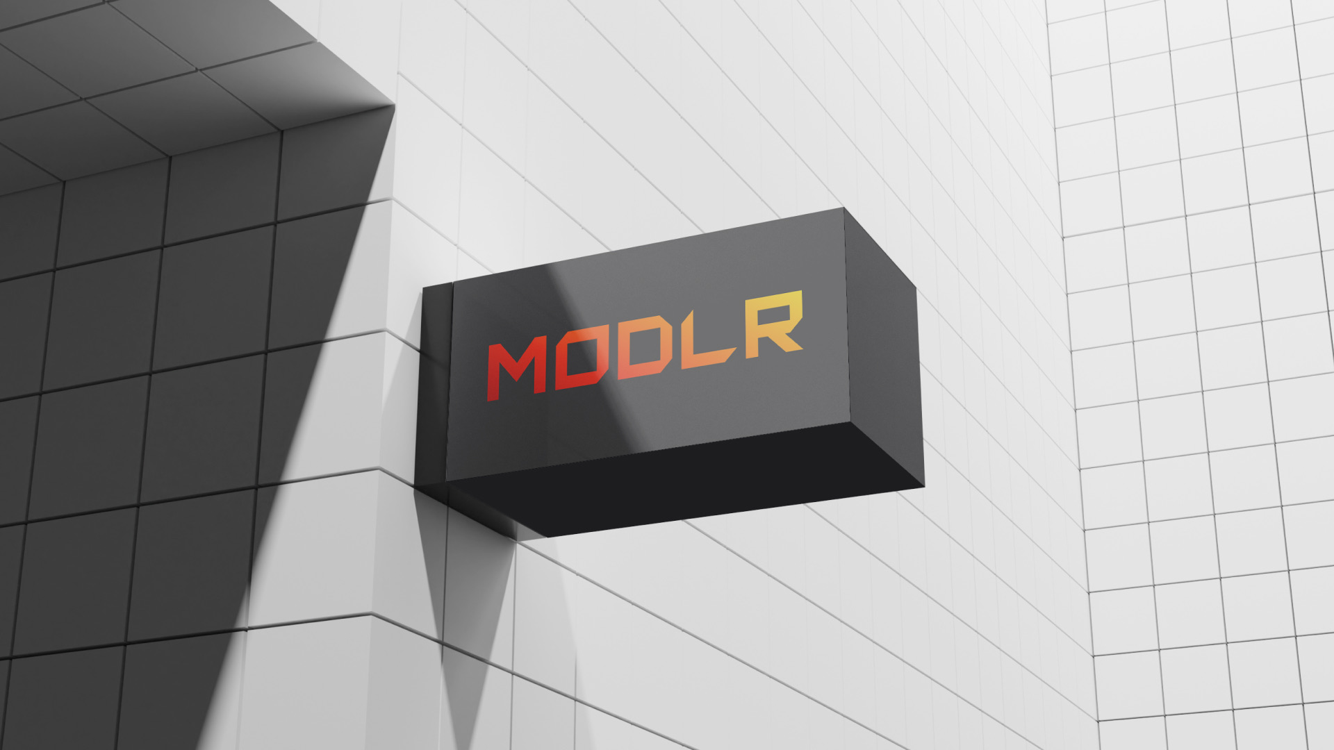 Вывеска с логотипом MODLR на фасаде здания